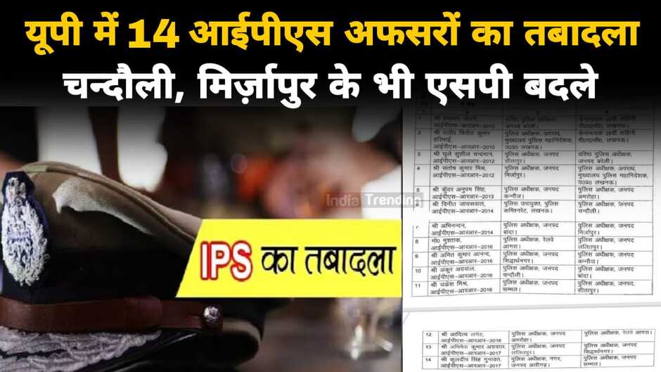 UP IPS Transfer: Transfer of 14 IPS officers in UP, Superintendent of Police in exchange for so many districts including Chandauli Mirzapur